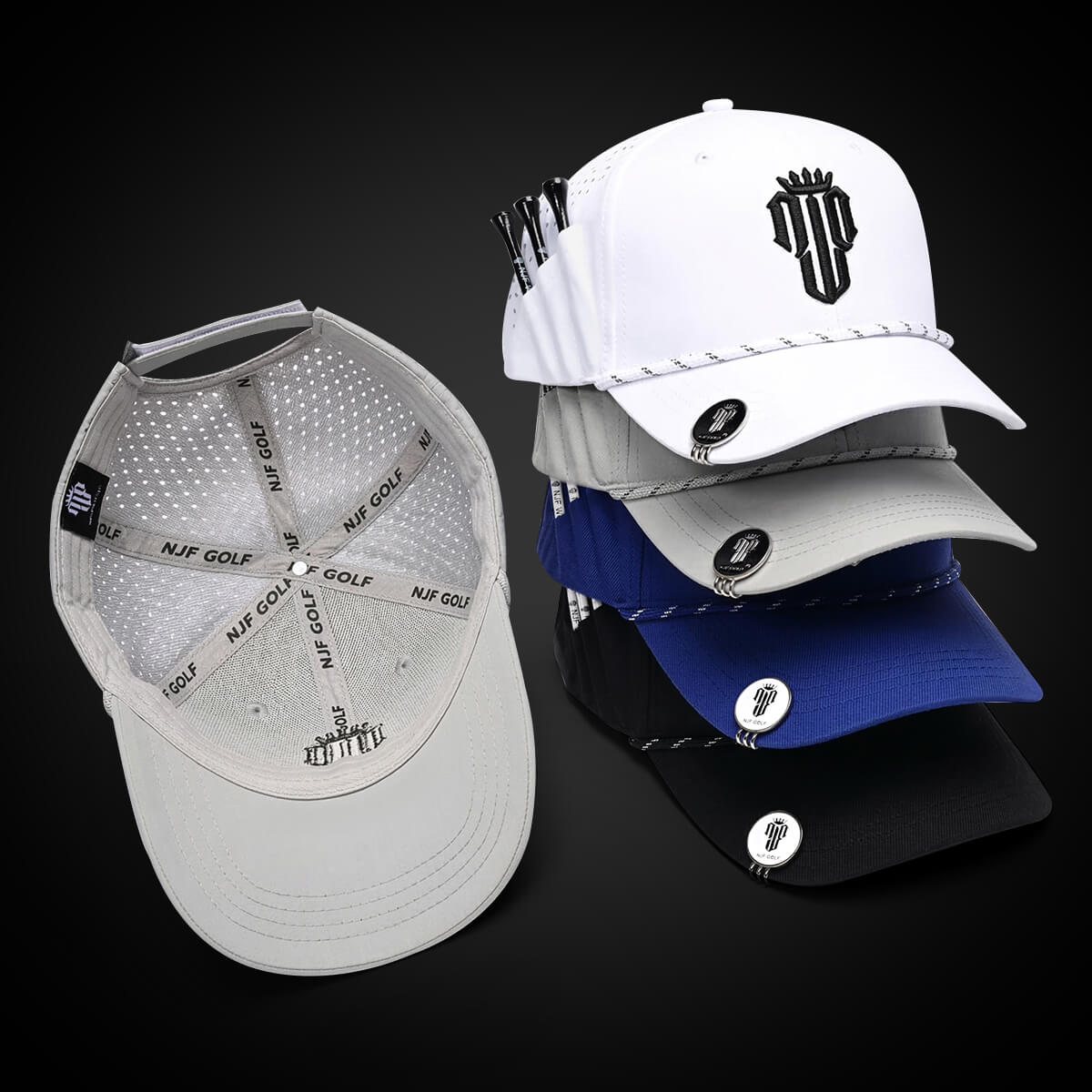 CourseReady Essentials Bundle – 4 Hat Set - White, Grey, Navy, Black - NJF Golf™