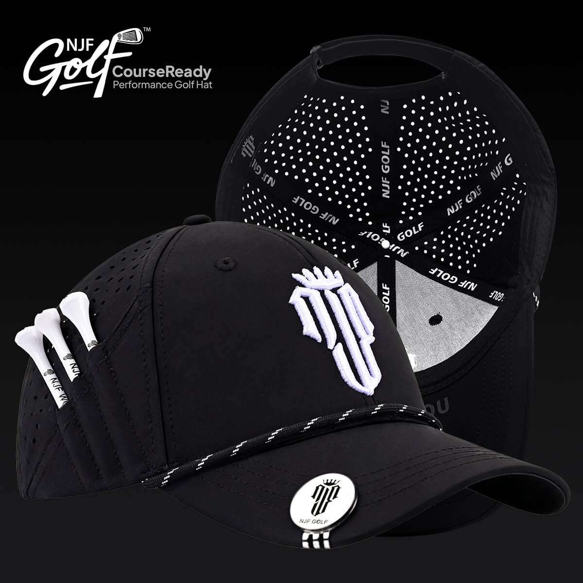 CourseReady Performance Golf Hat – Black - NJF Golf™