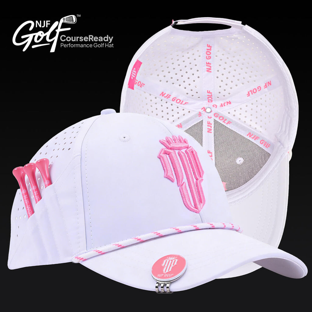 CourseReady Performance Golf Hat – White/Pink - NJF Golf™