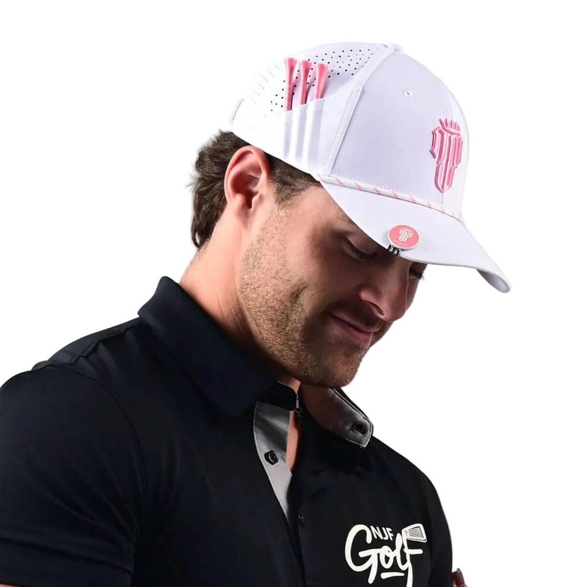 CourseReady Performance Golf Hat – White/Pink - NJF Golf™
