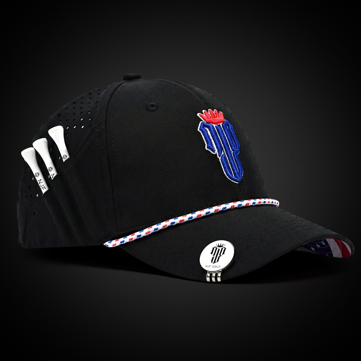 Stars & Stripes Performance Golf Hat – Black US Flag - NJF Golf™