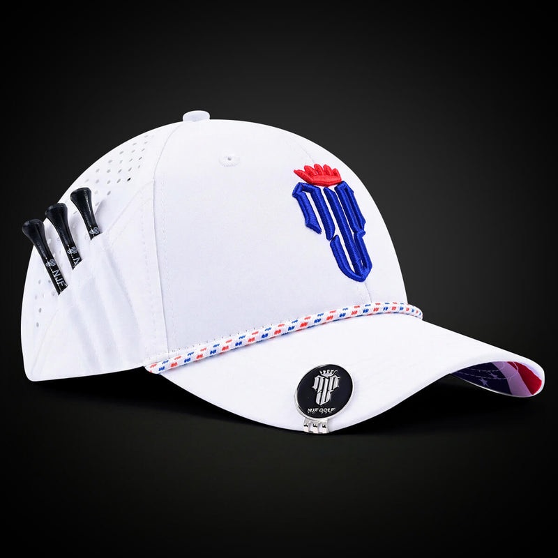 Stars & Stripes Performance Golf Hat – White US Flag - NJF Golf™