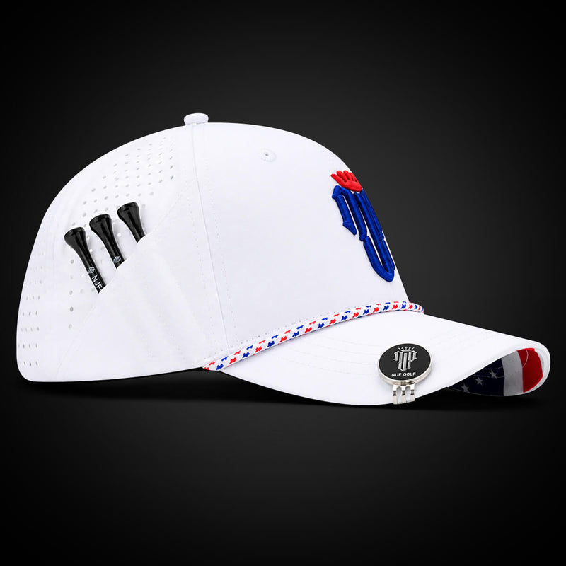 Stars & Stripes Performance Golf Hat – White US Flag - NJF Golf™