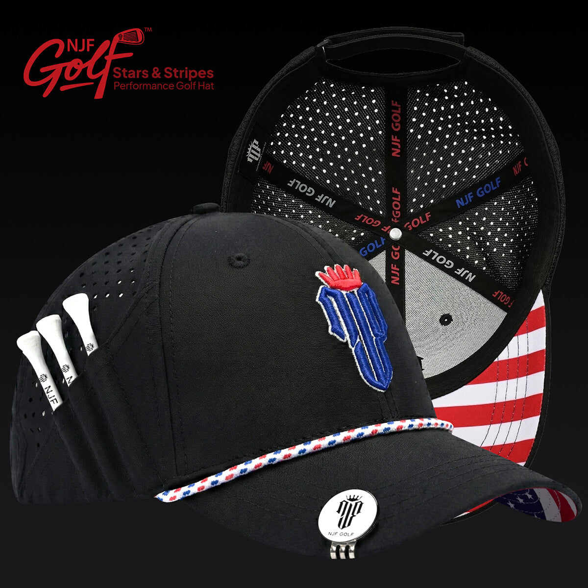 Stars & Stripes Performance Golf Hat – Black US Flag - NJF Golf™