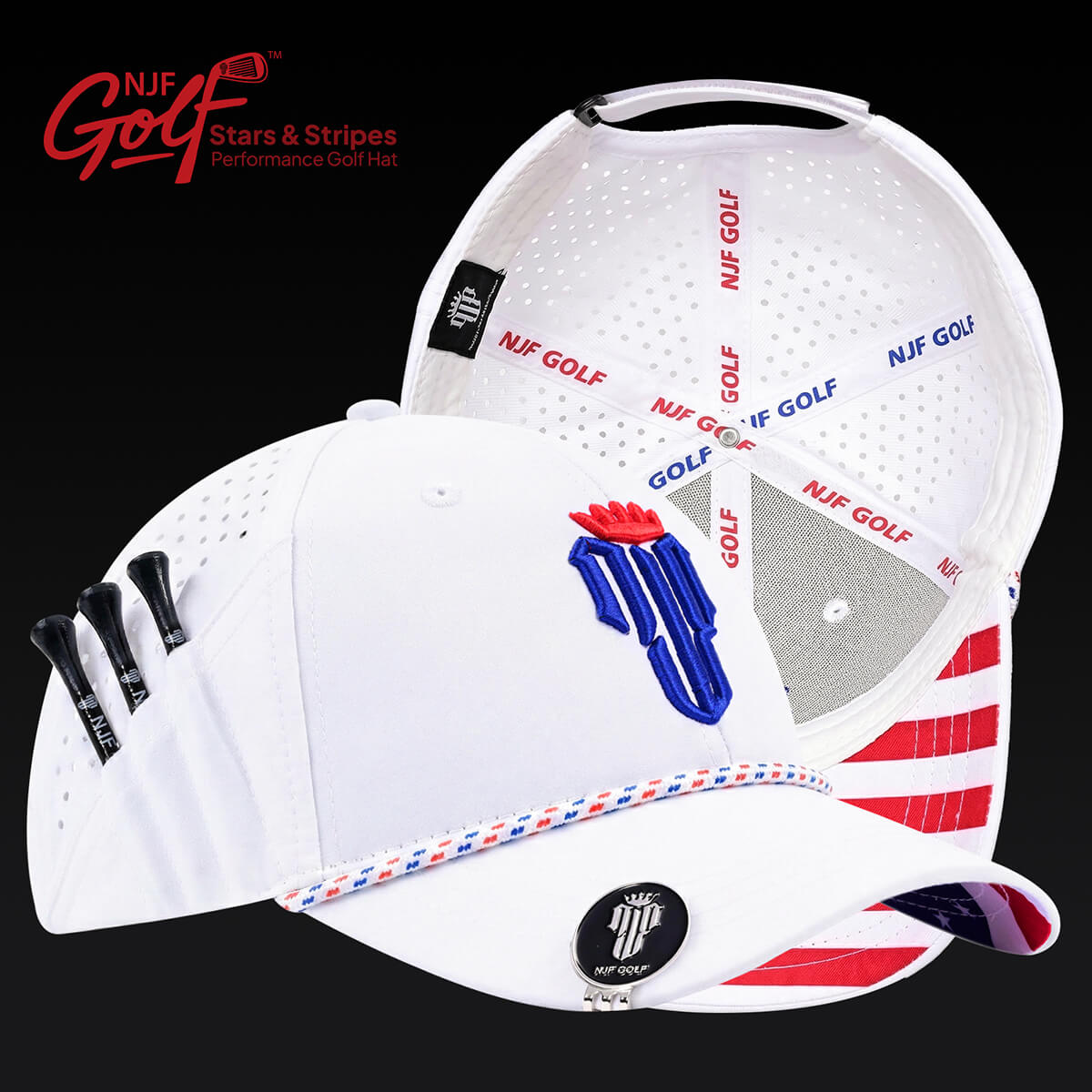 Stars & Stripes Edition Performance Golf Hat – White US Flag - NJF Golf™