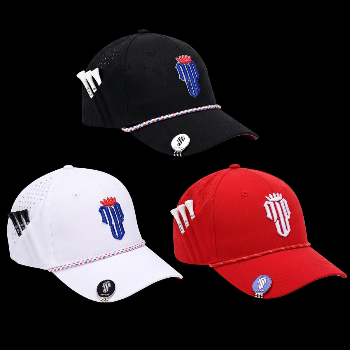 Stars & Stripes Trilogy Bundle – 3 Hat Set - White, Black, Red - NJF Golf™