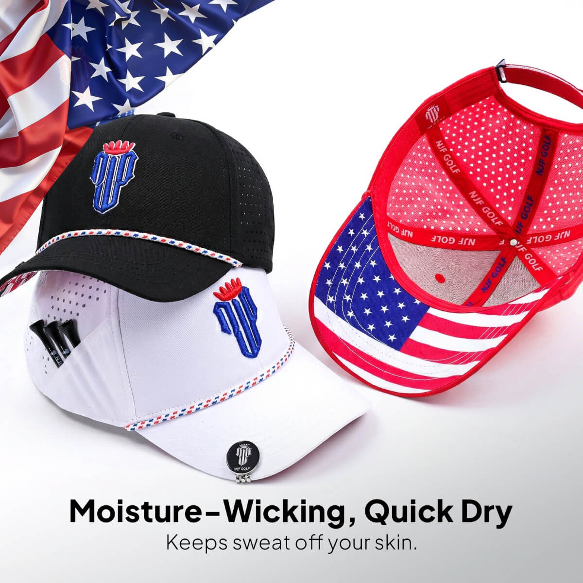 Stars & Stripes Trilogy Bundle – 3 Hat Set - White, Black, Red - NJF Golf™