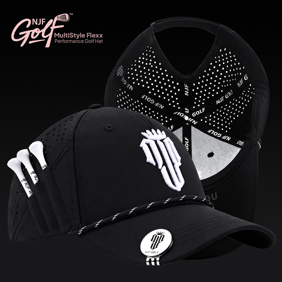 Women’s MultiStyle Flexx Performance Hat – Black - NJF Golf™