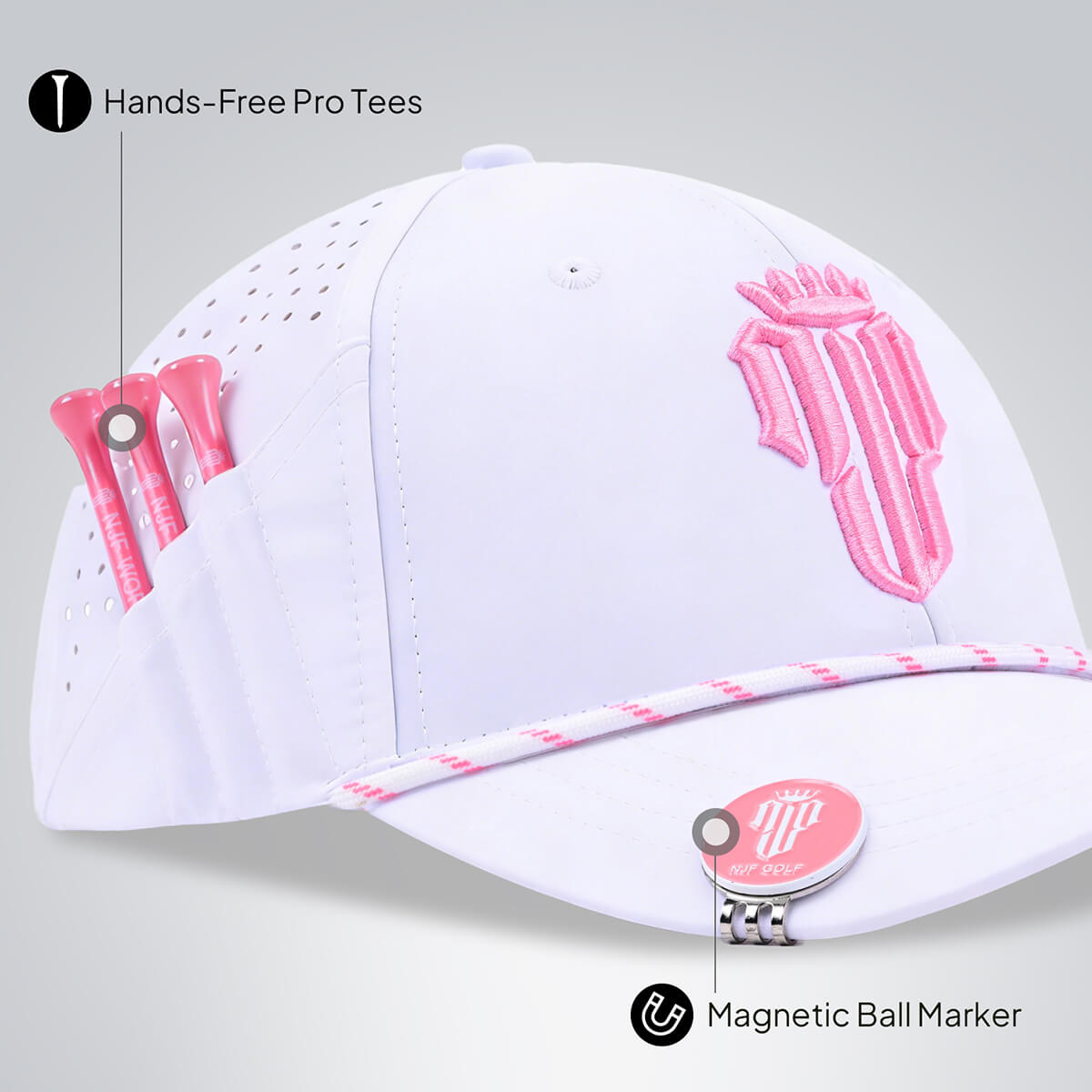 Women’s MultiStyle Flexx Performance Hat – White/Pink - NJF Golf™
