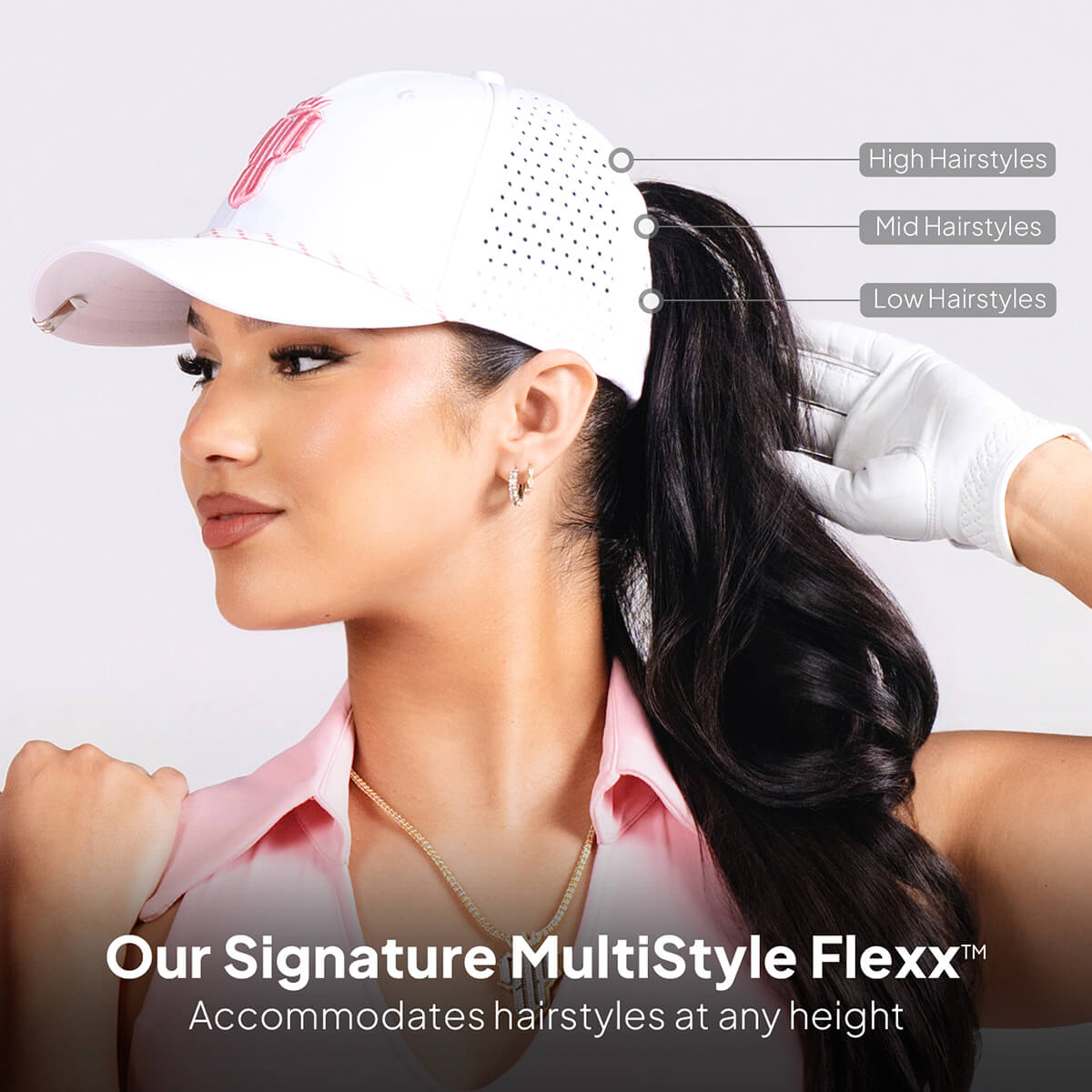 Women’s MultiStyle Flexx Performance Hat – White/Pink - NJF Golf™